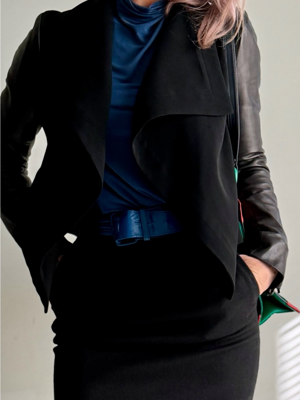 Diane von Furstenberg DVF Black Genuine Leather Sleeve Jacket Size 4